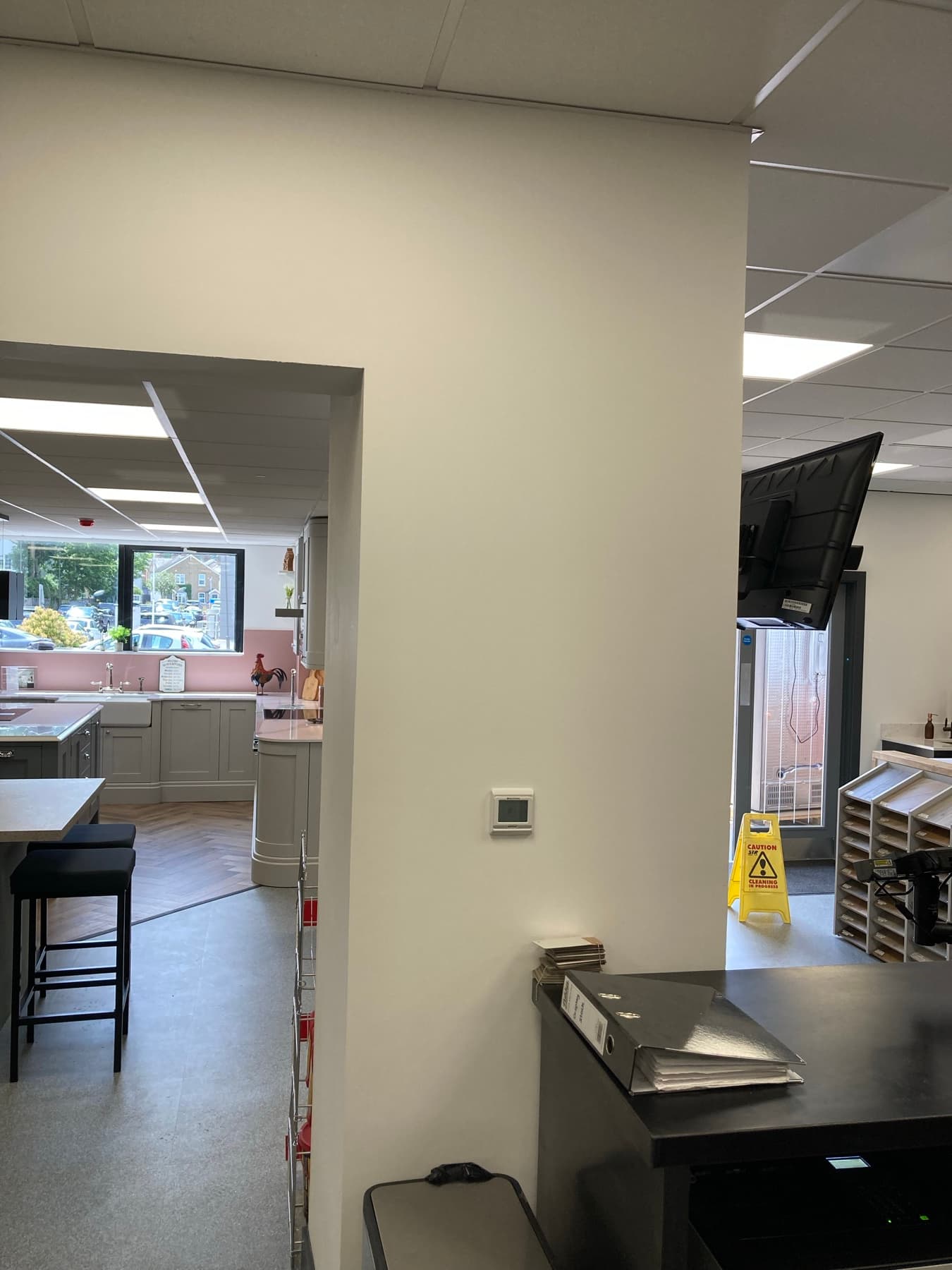 Staff office with feature joinery and flawless wall coating