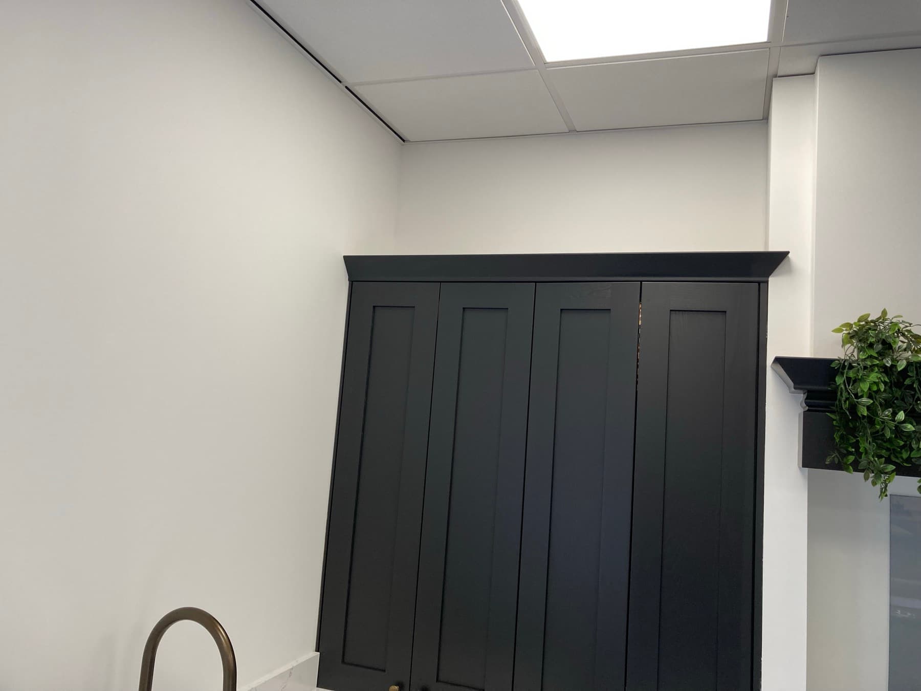 Charcoal door set against brilliant white commercial walls
